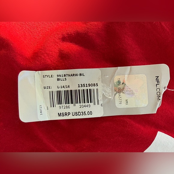 Throwback Buffalo Bills T-Shirt ~ Size L ~ 14/16 Red with White Logo - Picture 3 of 8